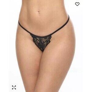 OH LA LA Cheri Paris Marcia Lace Micro Black G-String Thong Panties S/M NWOT